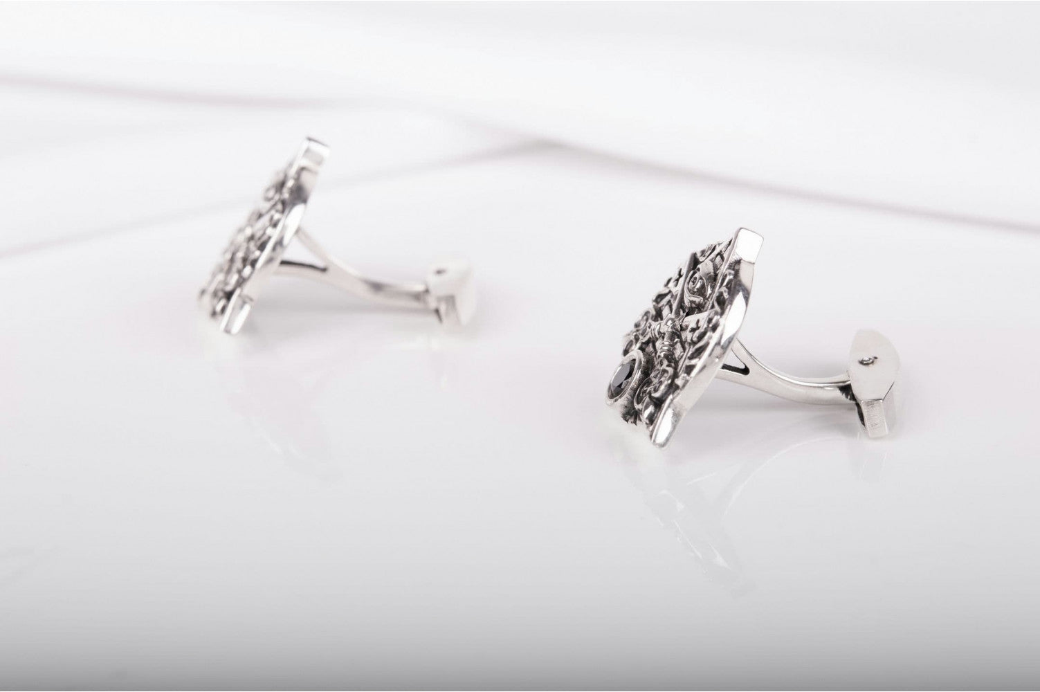 Unique 925 Silver Masonic Cufflinks with All seing Eye and brick ornament, handmade jewelry - vikingworkshop