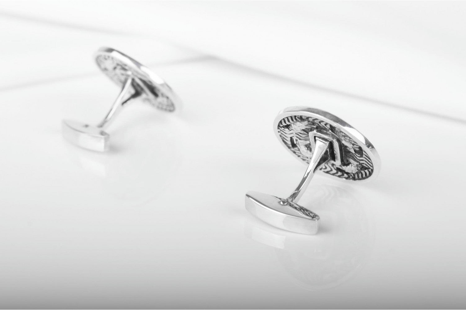 925 Silver Cufflinks with Snake and Gem, Unique handmade Jewelry - vikingworkshop