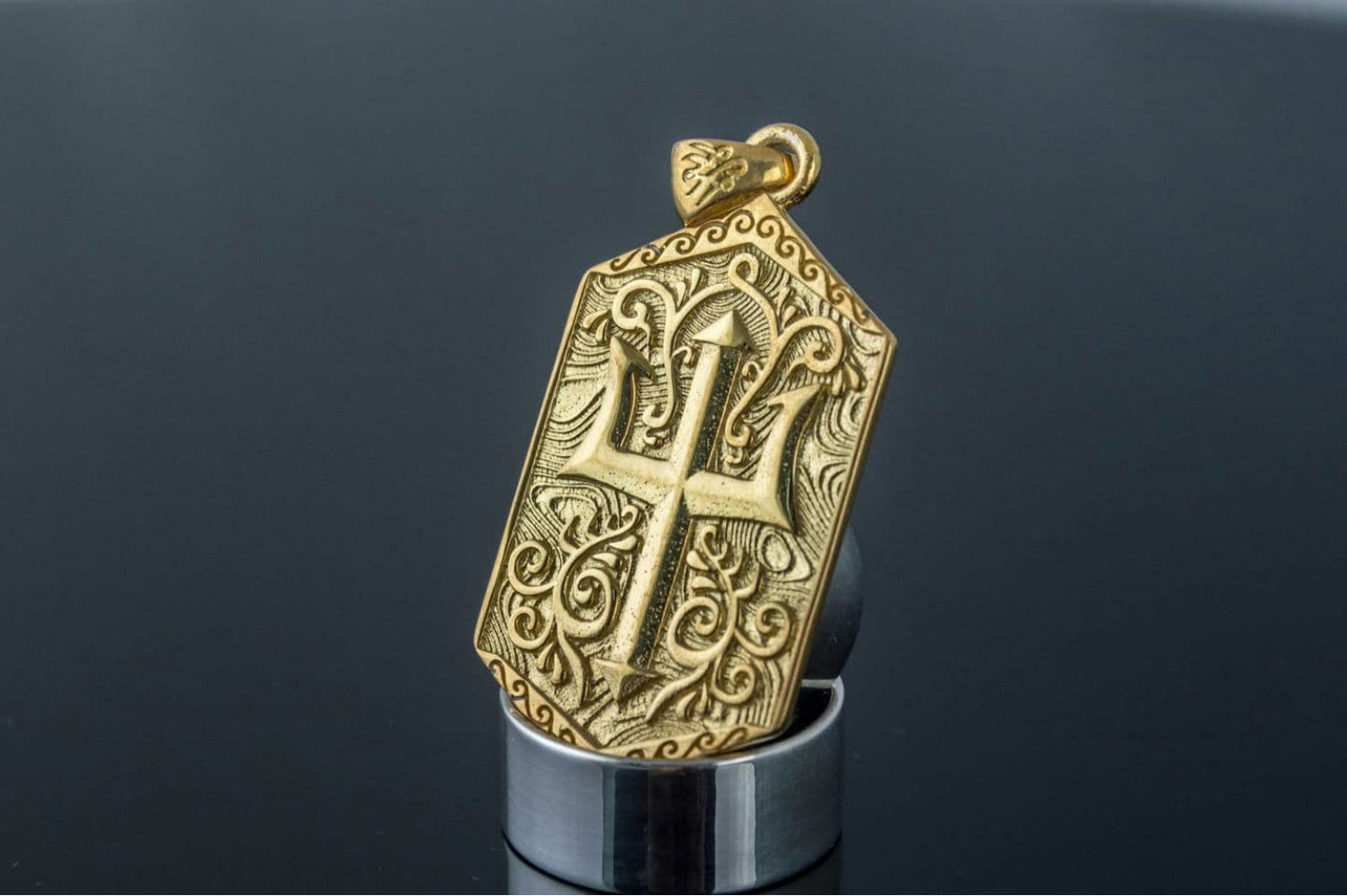 Trident Symbol Pendant Gold Pagan Jewelry - vikingworkshop