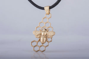 14K Gold Unique Pendant with Bee Symbol Handcrafted Jewelry - vikingworkshop