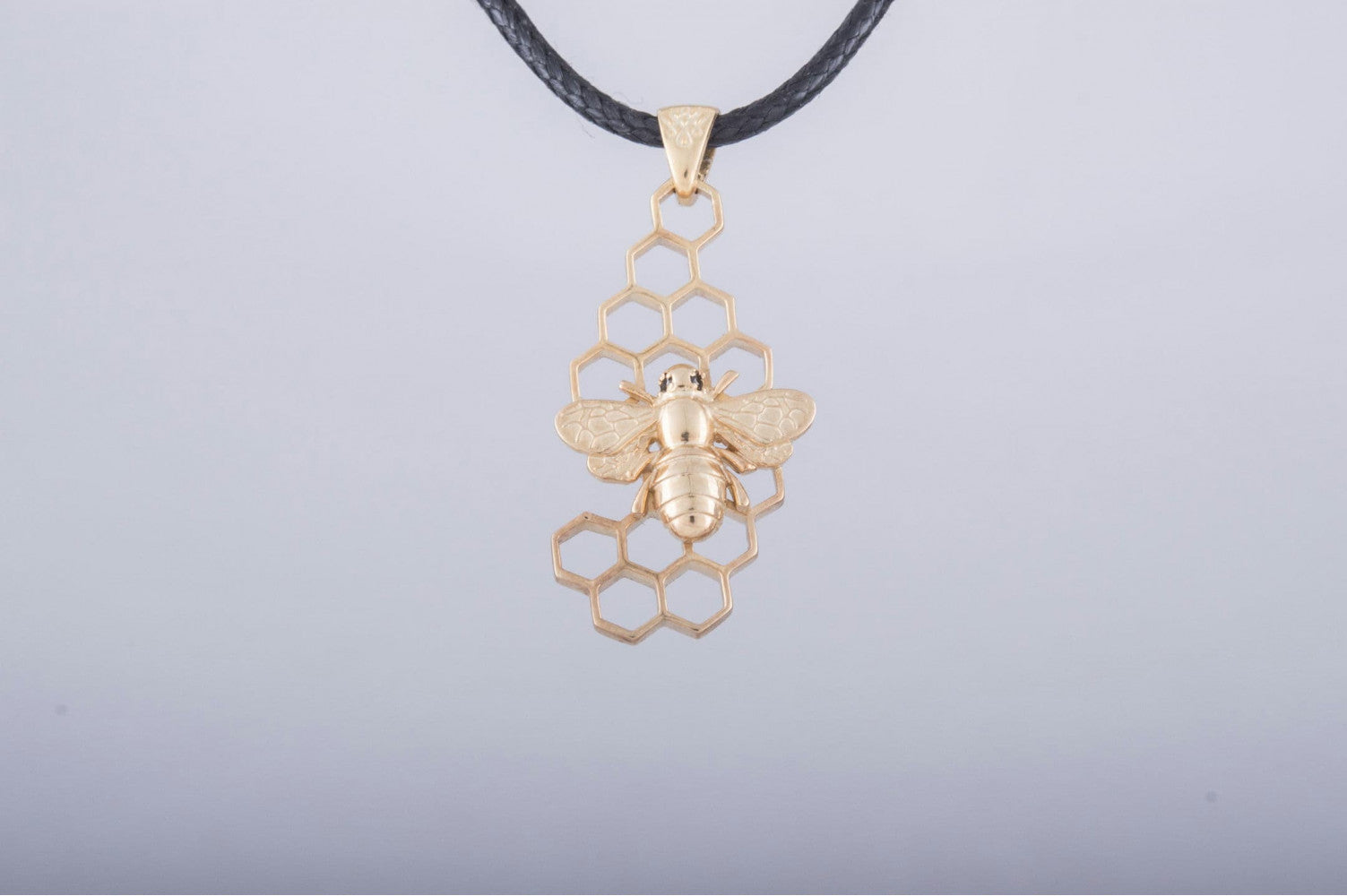 14K Gold Unique Pendant with Bee Symbol Handcrafted Jewelry - vikingworkshop