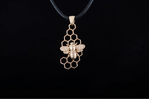 14K Gold Unique Pendant with Bee Symbol Handcrafted Jewelry - vikingworkshop