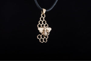 14K Gold Unique Pendant with Bee Symbol Handcrafted Jewelry - vikingworkshop