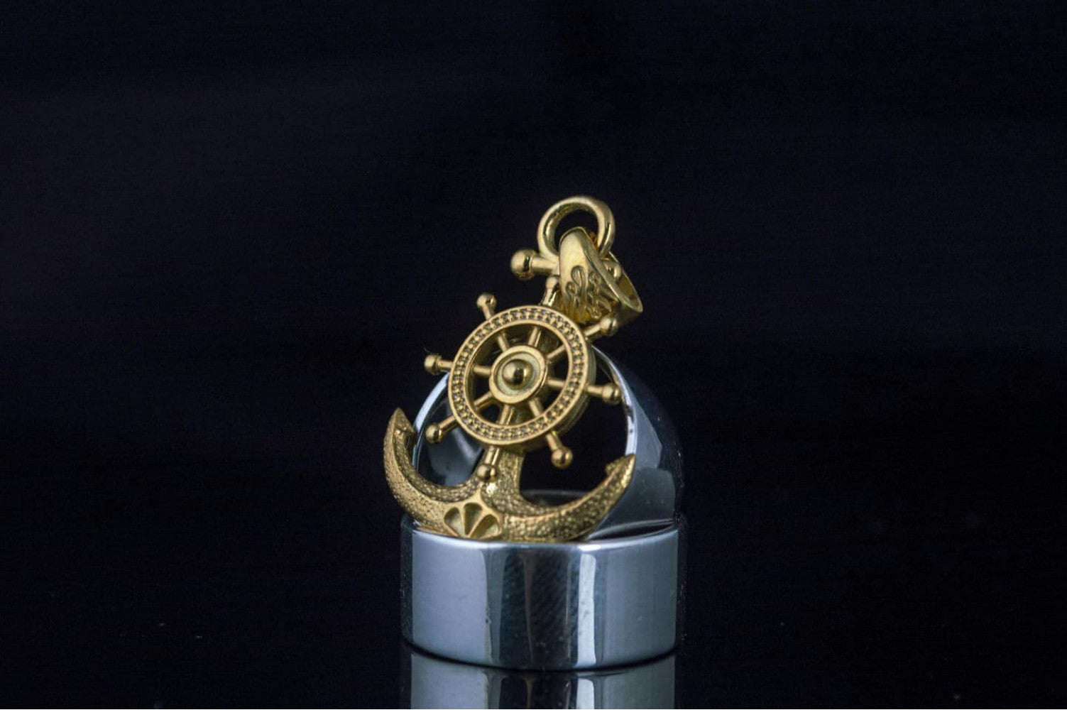 Anchor Symbol with Ship Steering Wheel Pendant Gold Handmade Jewelry - vikingworkshop