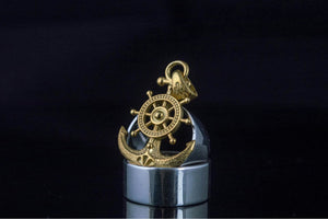 Anchor Symbol with Ship Steering Wheel Pendant Gold Handmade Jewelry - vikingworkshop