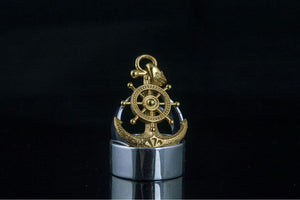 Anchor Symbol with Ship Steering Wheel Pendant Gold Handmade Jewelry - vikingworkshop