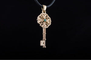 14K Gold Fashion Key Pendant with Cubic Zirconia Jewelry - vikingworkshop