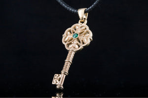 14K Gold Fashion Key Pendant with Cubic Zirconia Jewelry - vikingworkshop