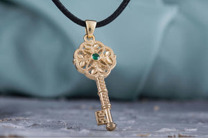 14K Gold Fashion Key Pendant with Cubic Zirconia Jewelry - vikingworkshop