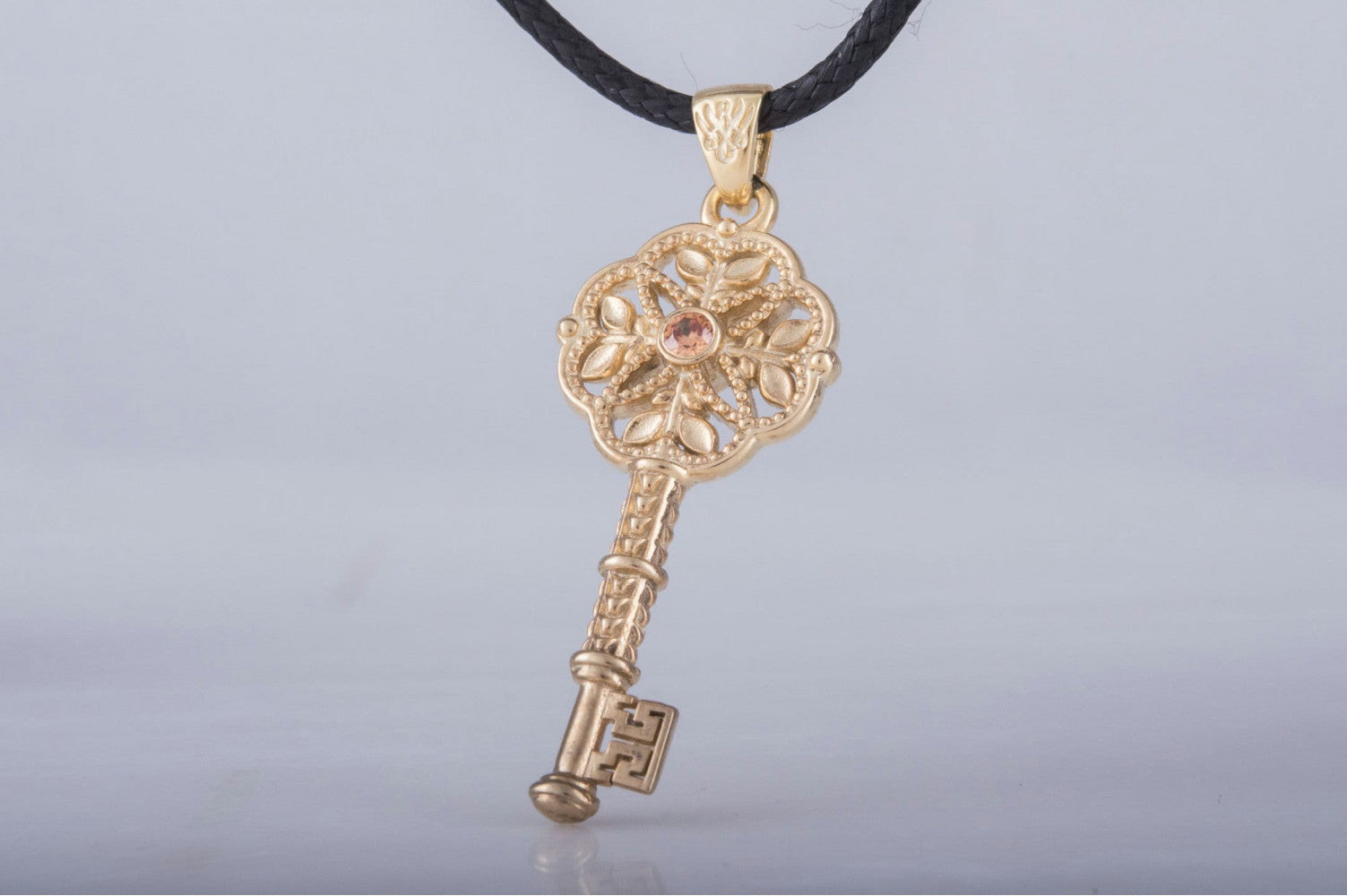 14K Gold Fashion Key Pendant with Cubic Zirconia Jewelry - vikingworkshop