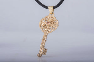 14K Gold Fashion Key Pendant with Cubic Zirconia Jewelry - vikingworkshop