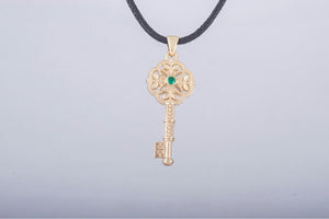 14K Gold Fashion Key Pendant with Cubic Zirconia Jewelry - vikingworkshop