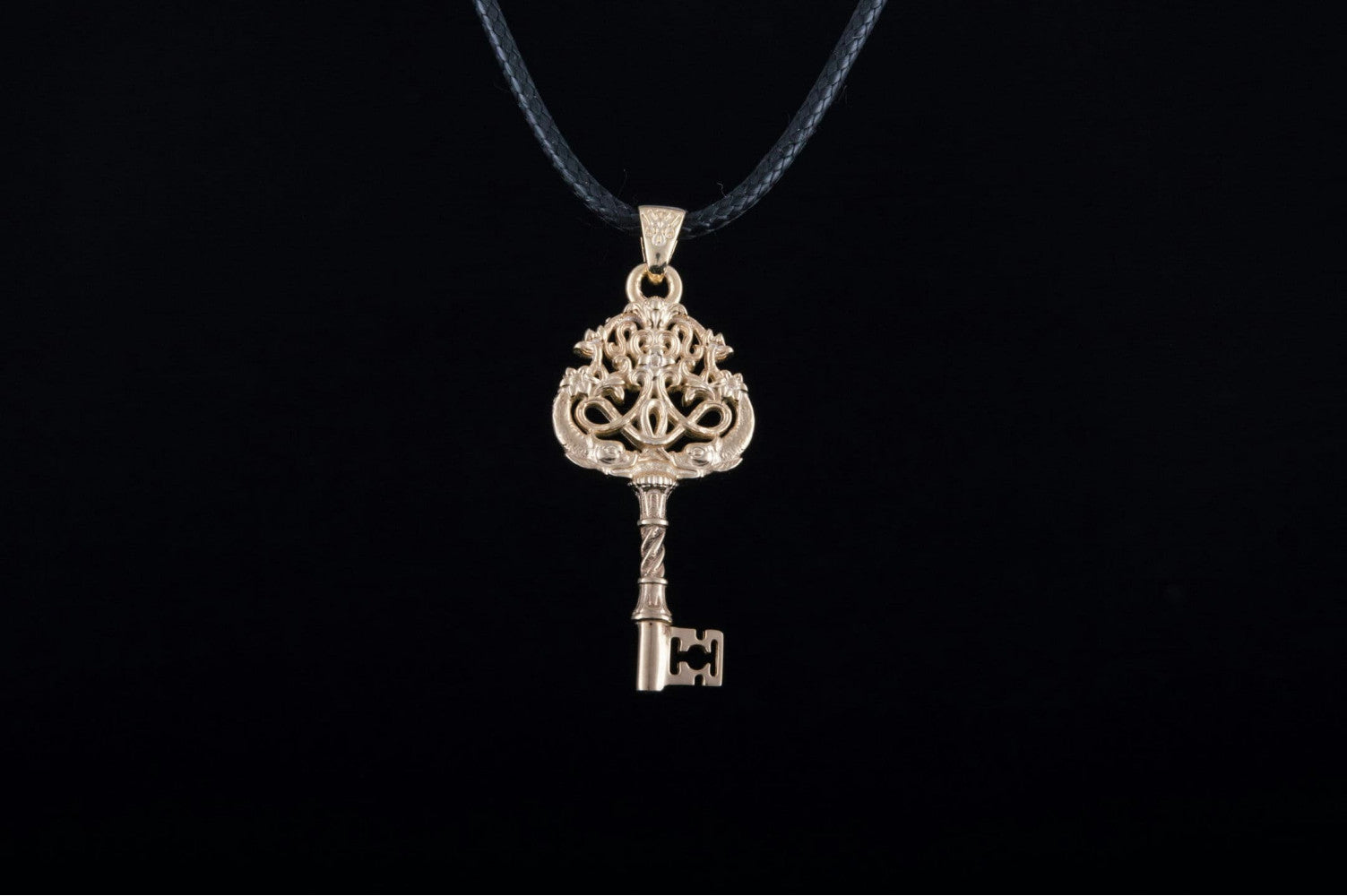 14K Gold Key Pendant with Fish Jewelry