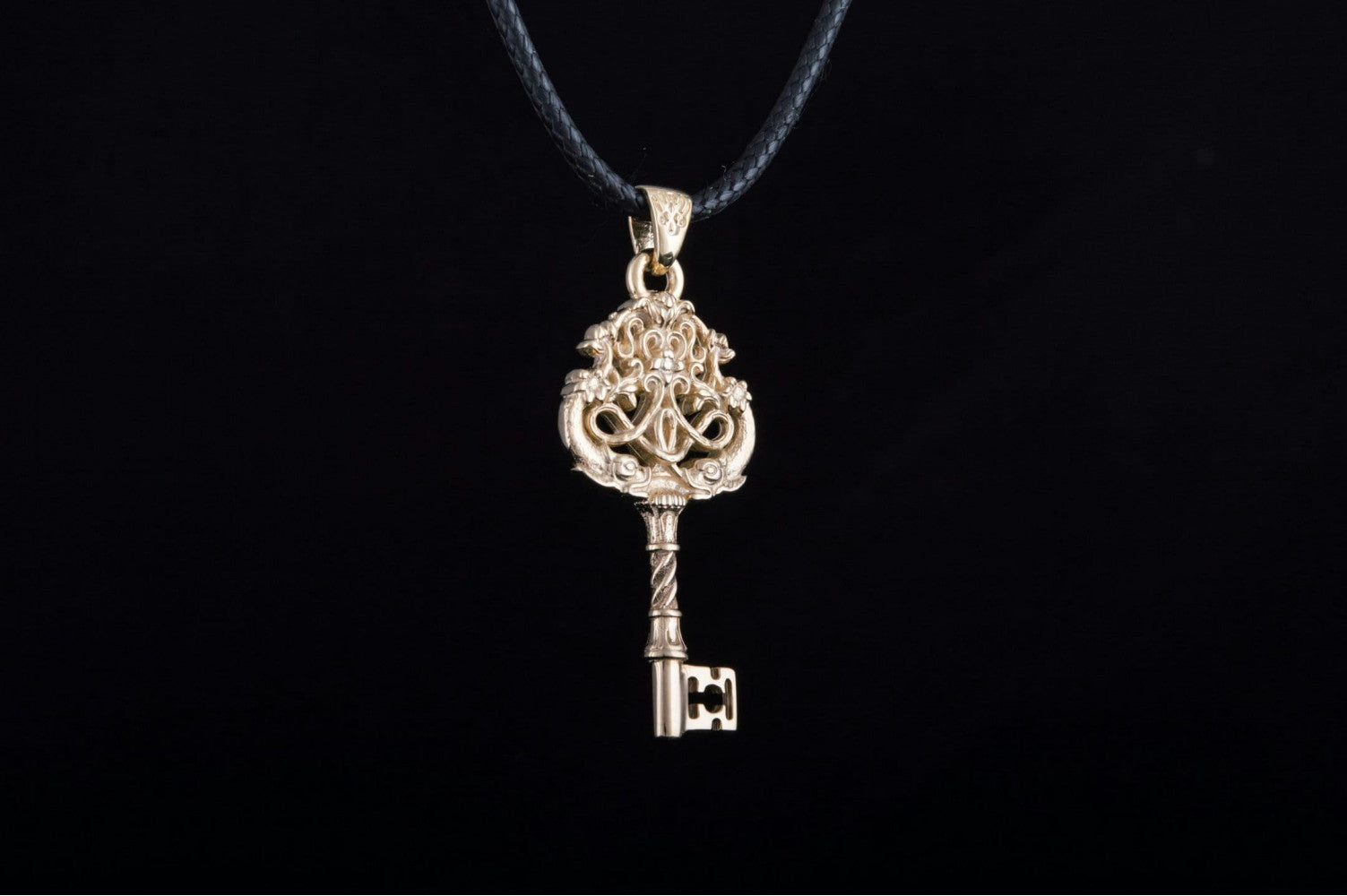 14K Gold Key Pendant with Fish Jewelry