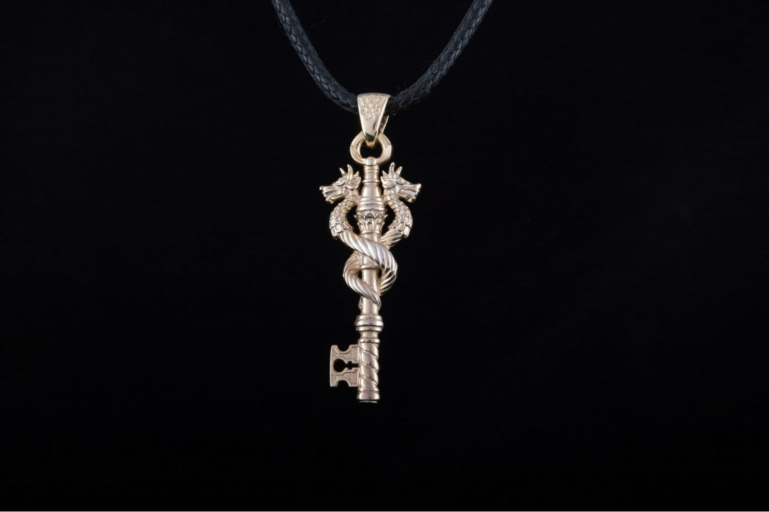 14K Gold Key with Dragon Handmade Jewelry - vikingworkshop