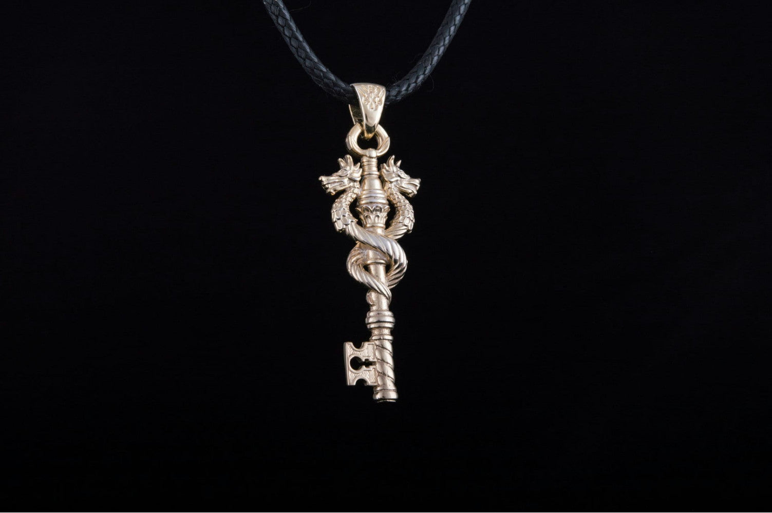 14K Gold Key with Dragon Handmade Jewelry