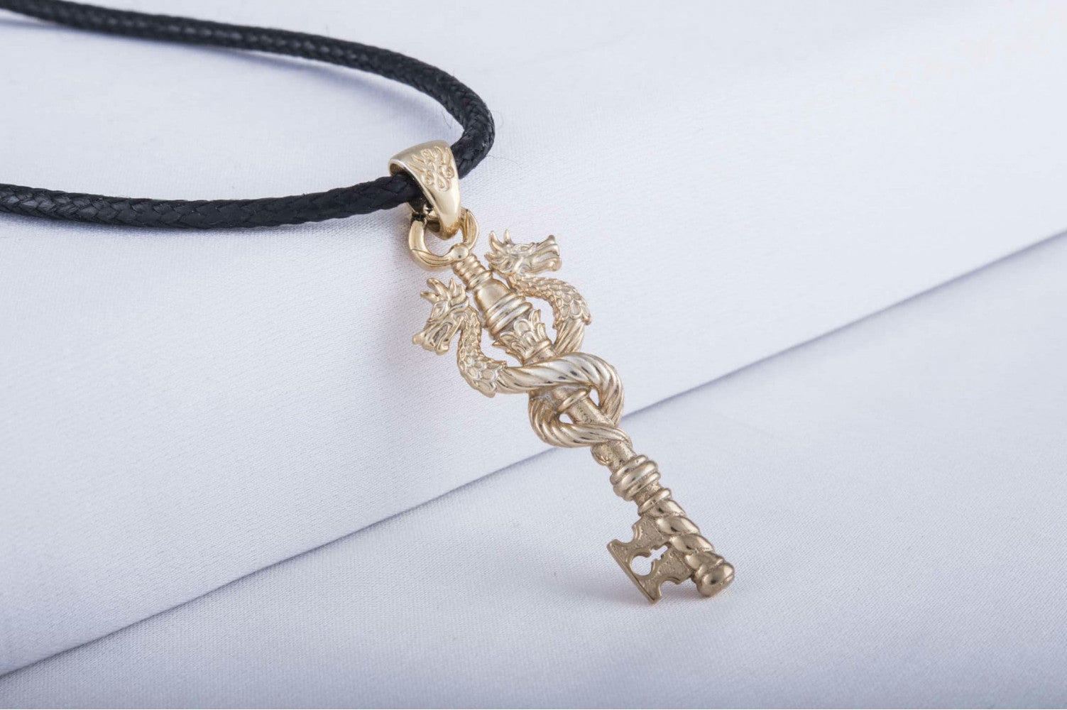 14K Gold Key with Dragon Handmade Jewelry - vikingworkshop