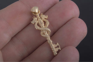 14K Gold Key with Dragon Handmade Jewelry - vikingworkshop