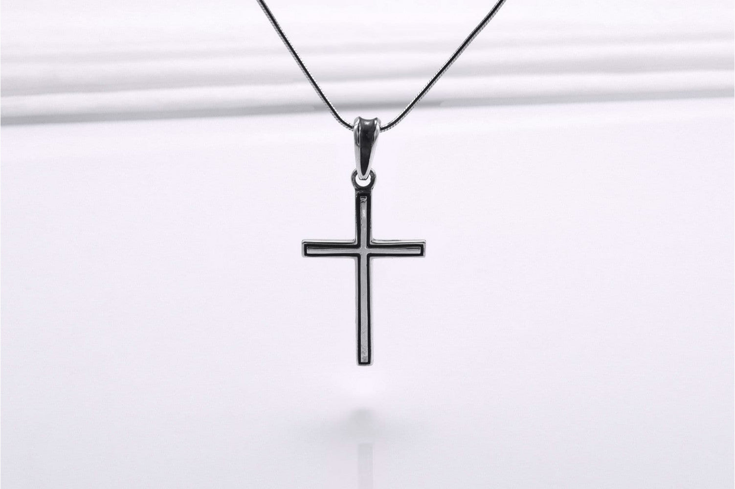 Sterling Silver Cross Pendant with Dark Outline, Handmade Christian Jewelry - vikingworkshop