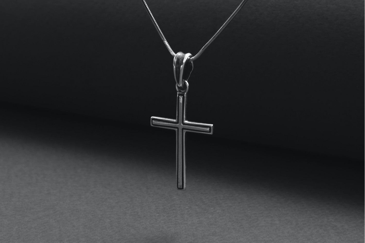 Sterling Silver Cross Pendant with Dark Outline, Handmade Christian Jewelry - vikingworkshop