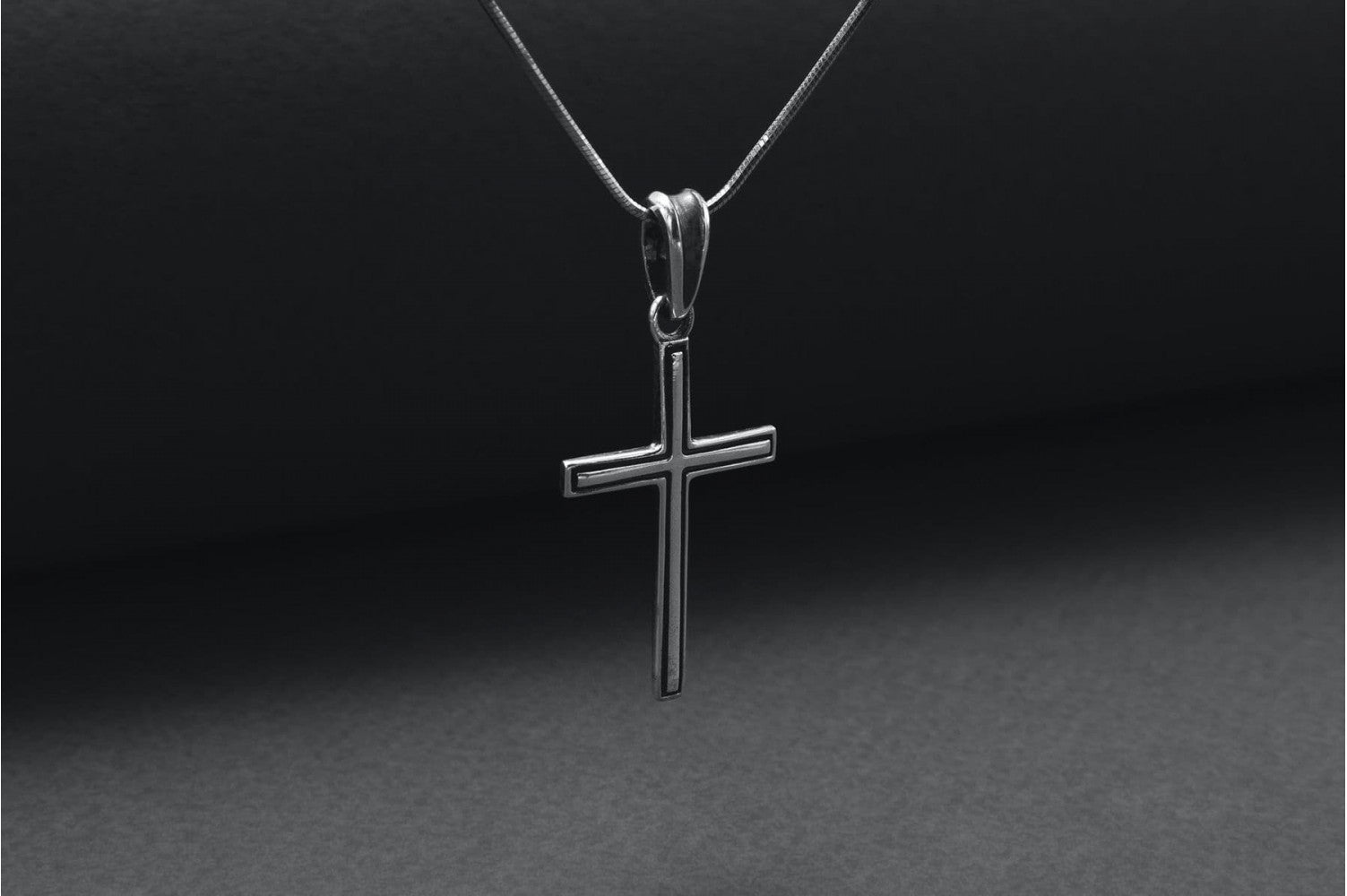 Sterling Silver Cross Pendant with Dark Outline, Handmade Christian Jewelry - vikingworkshop