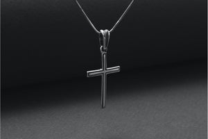 Sterling Silver Cross Pendant with Dark Outline, Handmade Christian Jewelry - vikingworkshop