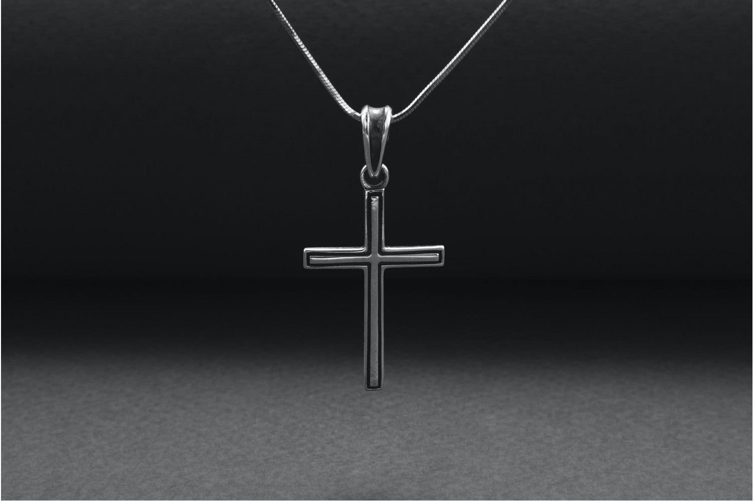 Sterling Silver Cross Pendant with Dark Outline, Handmade Christian Jewelry - vikingworkshop