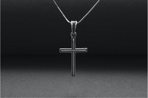 Sterling Silver Cross Pendant with Dark Outline, Handmade Christian Jewelry - vikingworkshop