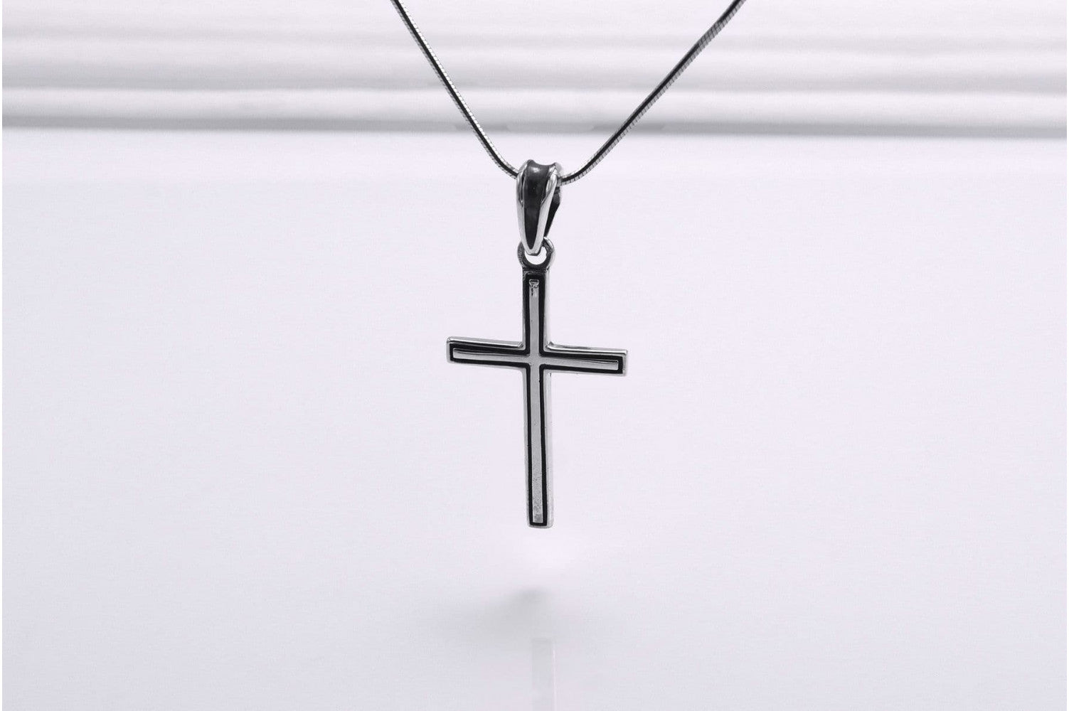 Sterling Silver Cross Pendant with Dark Outline, Handmade Christian Jewelry - vikingworkshop