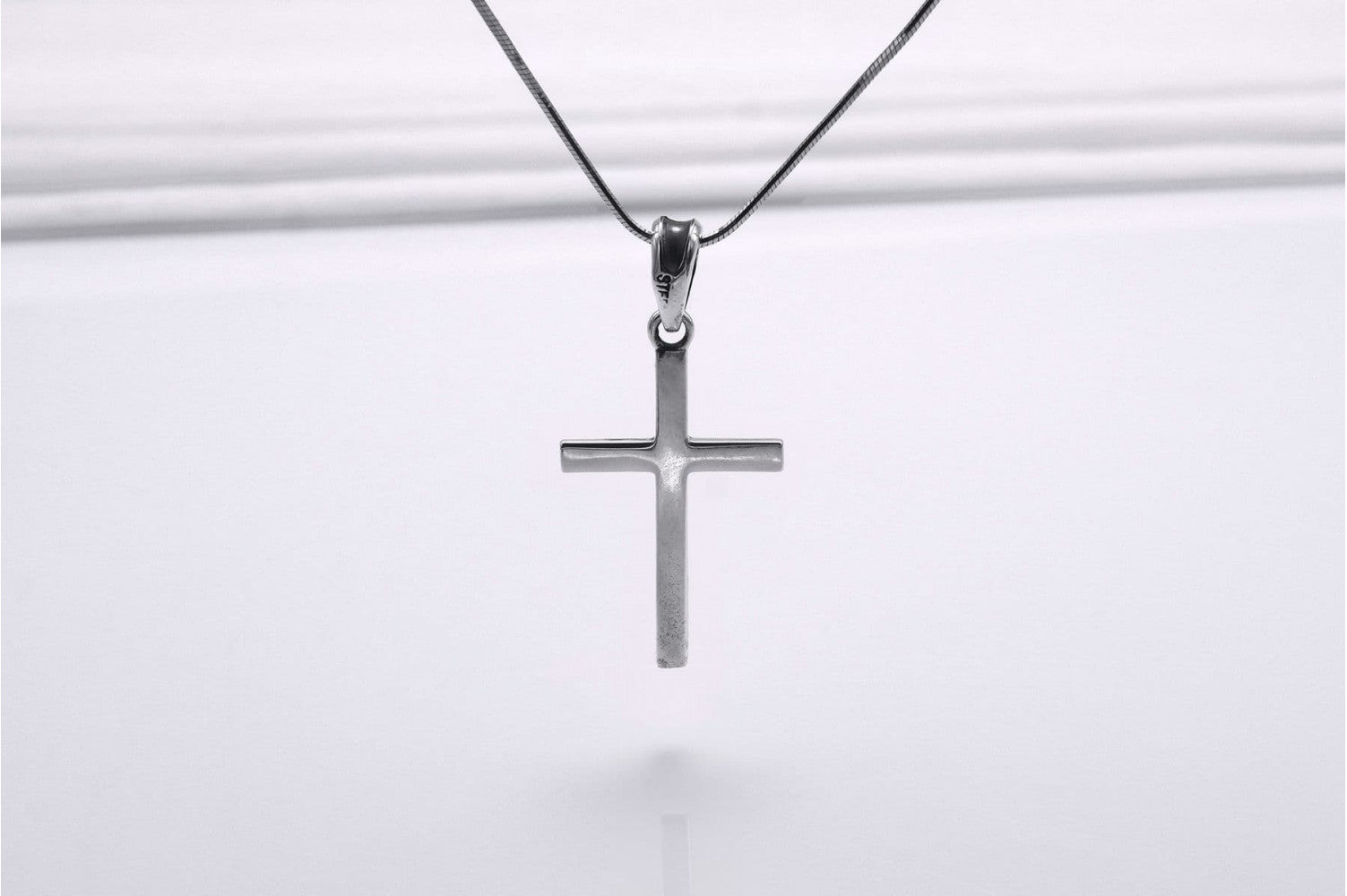 Sterling Silver Cross Pendant with Dark Outline, Handmade Christian Jewelry - vikingworkshop