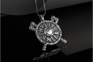 Viking Shield with Axes and Runes Sterling Silver Pendant Viking Jewelry - vikingworkshop