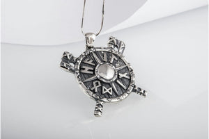 Small Viking Shield with Axes and Runes Sterling Silver Norse Pendant - vikingworkshop