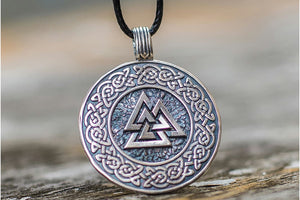 Valknut Symbol with Viking Ornament Pendant Sterling Silver Viking Jewelry - vikingworkshop