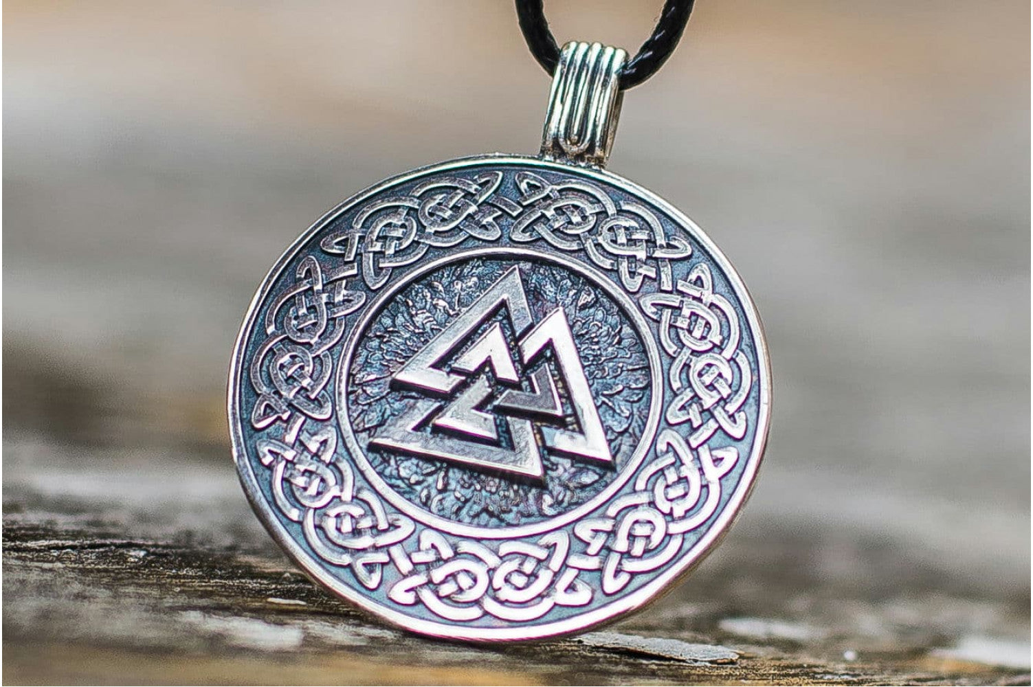 Valknut Symbol with Viking Ornament Pendant Sterling Silver Viking Jewelry - vikingworkshop