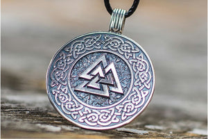 Valknut Symbol with Viking Ornament Pendant Sterling Silver Viking Jewelry - vikingworkshop