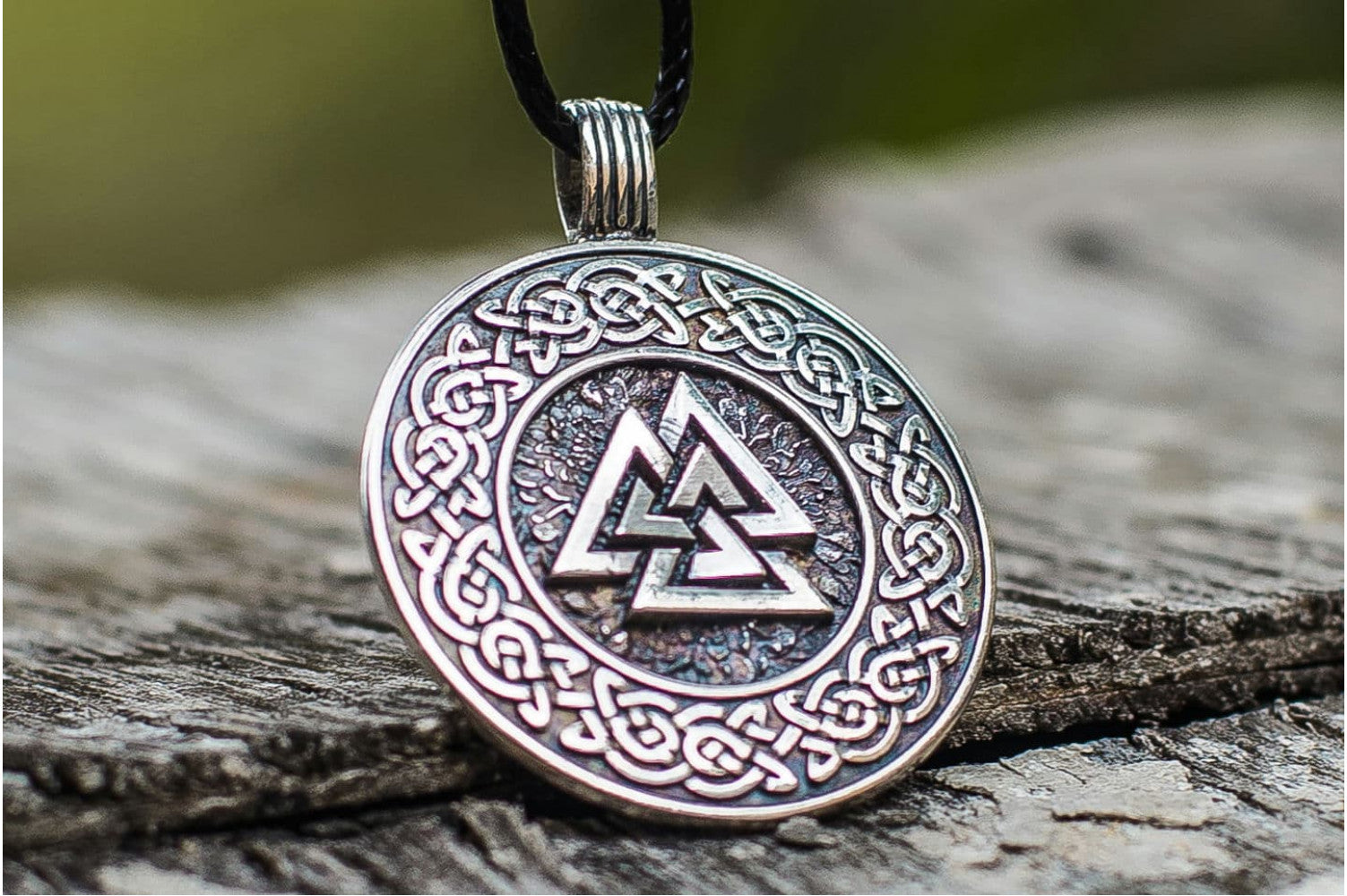 Valknut Symbol with Viking Ornament Pendant Sterling Silver Viking Jewelry - vikingworkshop