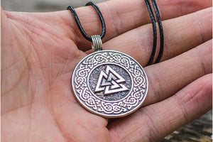 Valknut Symbol with Viking Ornament Pendant Sterling Silver Viking Jewelry - vikingworkshop