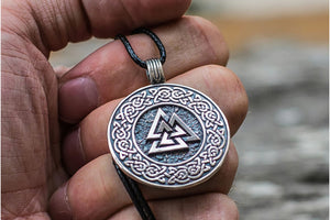 Valknut Symbol with Viking Ornament Pendant Sterling Silver Viking Jewelry - vikingworkshop