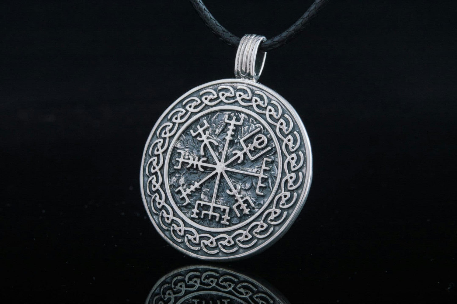 Vegvisir Symbol with Viking Ornament Pendant Sterling Silver Pagan Jewelry - vikingworkshop