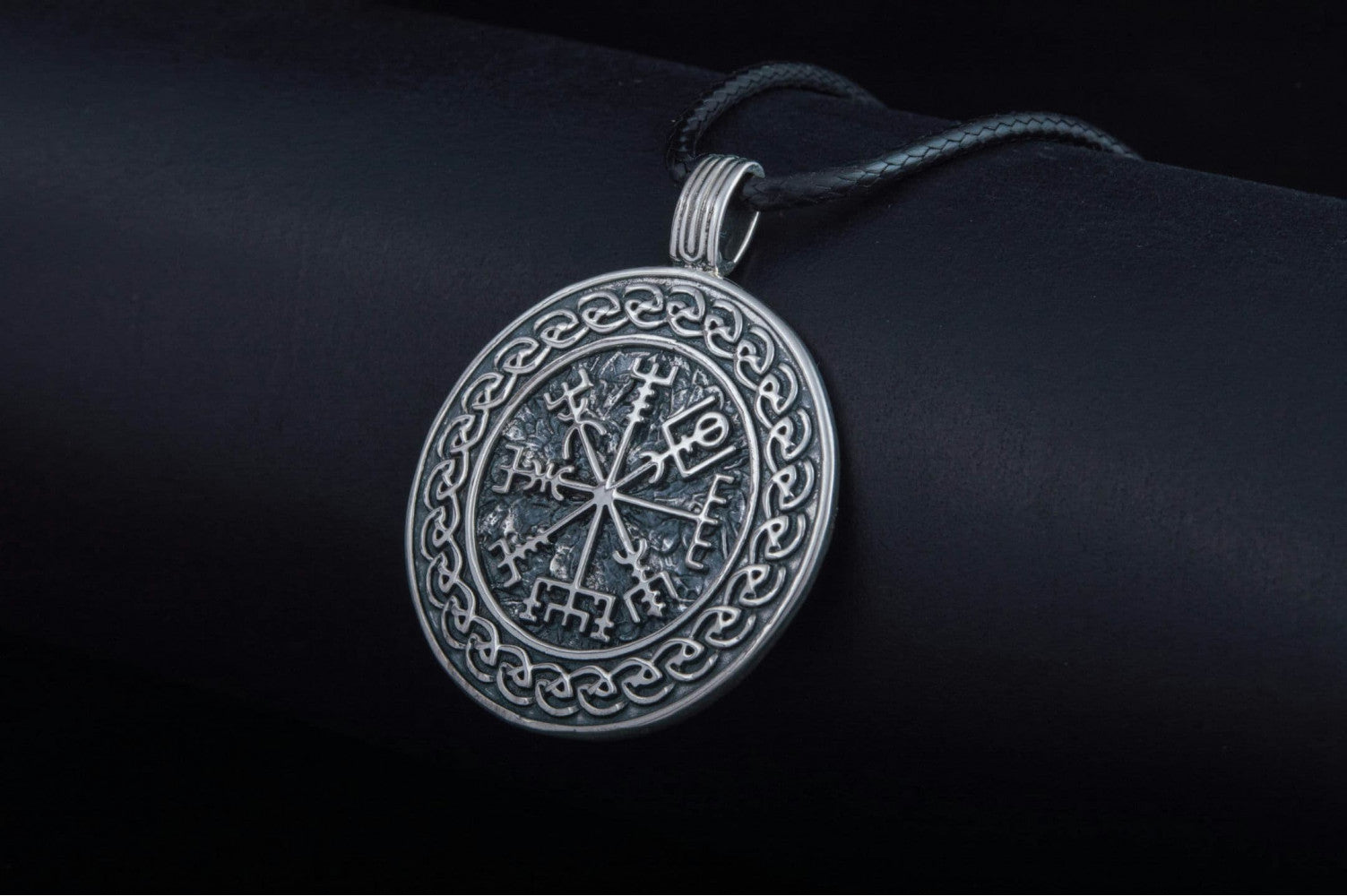 Vegvisir Symbol with Viking Ornament Pendant Sterling Silver Pagan Jewelry - vikingworkshop