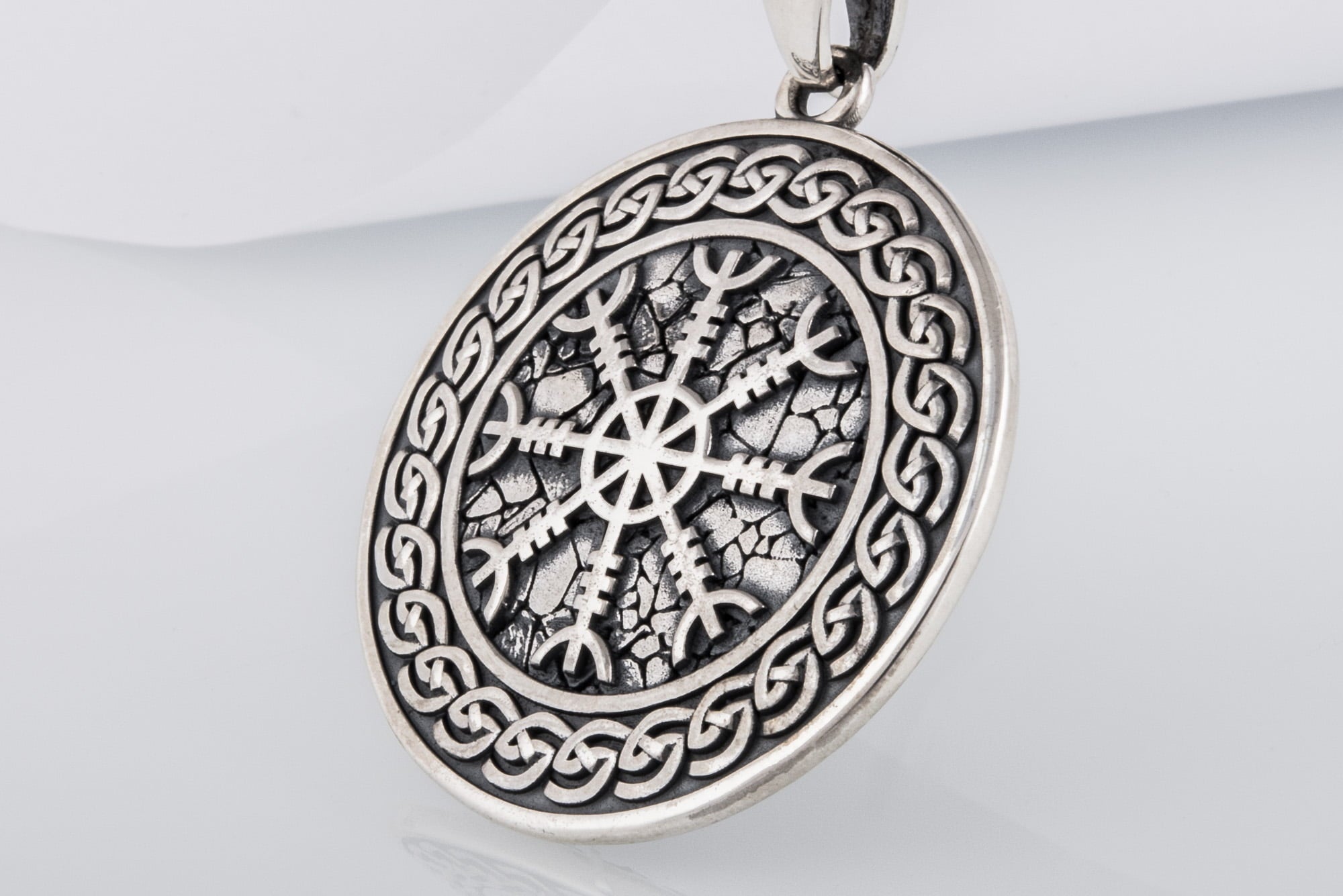 Helm of Awe Symbol with Viking Ornament Pendant Sterling Silver Pagan Jewelry - vikingworkshop