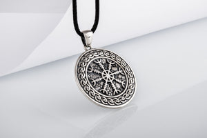 Helm of Awe Symbol with Viking Ornament Pendant Sterling Silver Pagan Jewelry - vikingworkshop