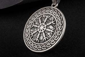 Helm of Awe Symbol with Viking Ornament Pendant Sterling Silver Pagan Jewelry - vikingworkshop