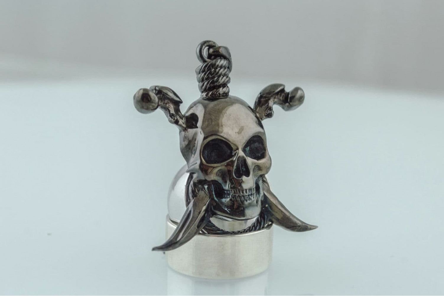 Pirate Skull Pendant Ruthenium Plated Sterling Silver Necklace Black Limited Edition Jewelry - vikingworkshop