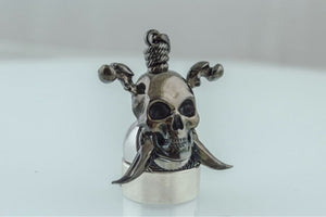 Pirate Skull Pendant Ruthenium Plated Sterling Silver Necklace Black Limited Edition Jewelry - vikingworkshop