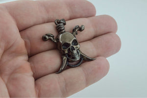 Pirate Skull Pendant Ruthenium Plated Sterling Silver Necklace Black Limited Edition Jewelry - vikingworkshop