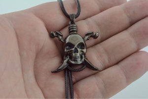 Pirate Skull Pendant Ruthenium Plated Sterling Silver Necklace Black Limited Edition Jewelry - vikingworkshop