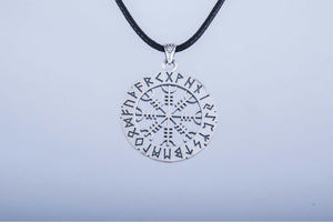 Helm of Awe Symbol with Elder Futhark Runes Sterling Silver Pendant - vikingworkshop