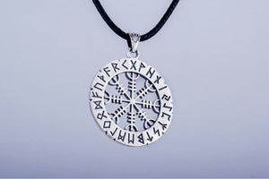 Helm of Awe Symbol with Elder Futhark Runes Sterling Silver Pendant - vikingworkshop