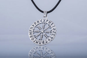 Helm of Awe Symbol with Elder Futhark Runes Sterling Silver Pendant - vikingworkshop